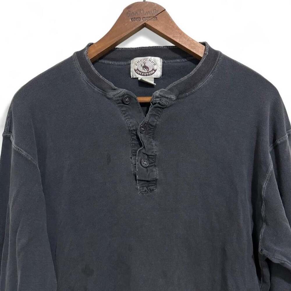 Cheyenne Outfitters Thermal Henley Size L Charcoal Faded Black Vintage